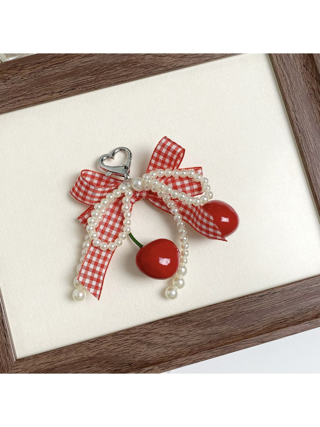 Keypus - Cherry Bow Bag Charm Keychain with Lace Detail