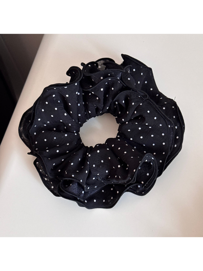 Gifty - Polka Dot Ruffle Trim Fabric Scrunchie