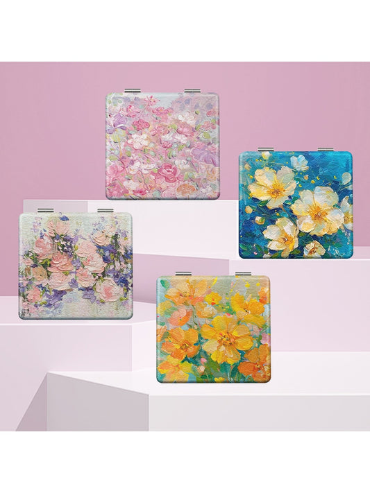 Mirroray - Square Floral Pattern Foldable Compact Mirror