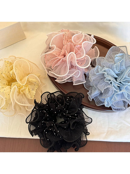 Gifty - Polka Dot Double Layer Mesh Ruffle Scrunchie