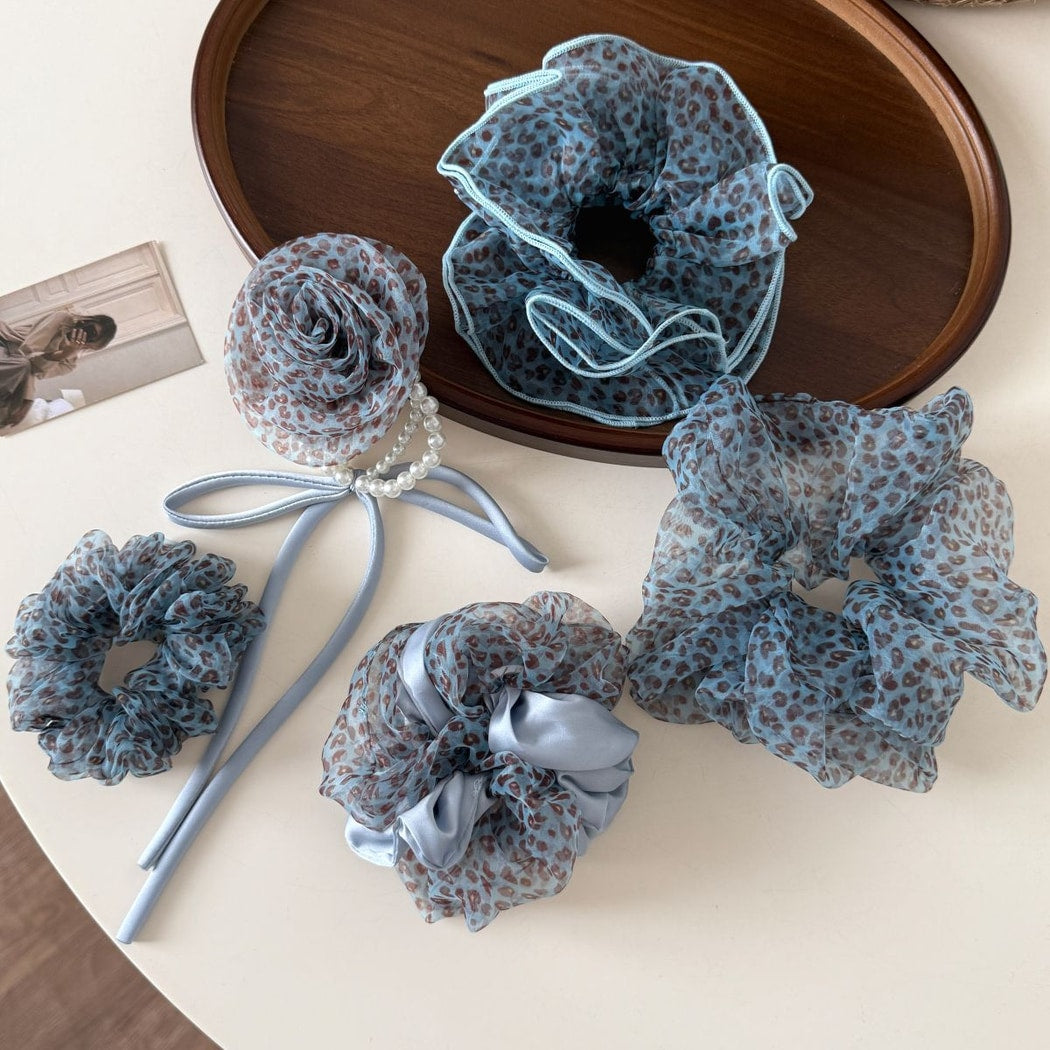 Gifty - Leopard Print Mesh Ruffled Scrunchie