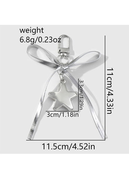 Keypus - Y2K Silver Bow Alloy and PU Bag Charm Keychain