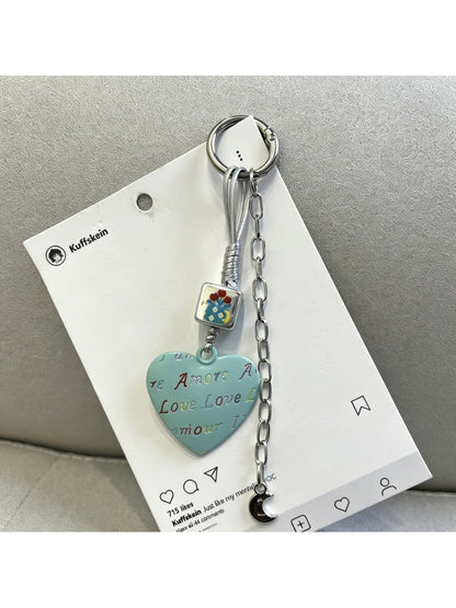 Keypus - Alloy Floral Heart Pendant Bag Charm Keychain