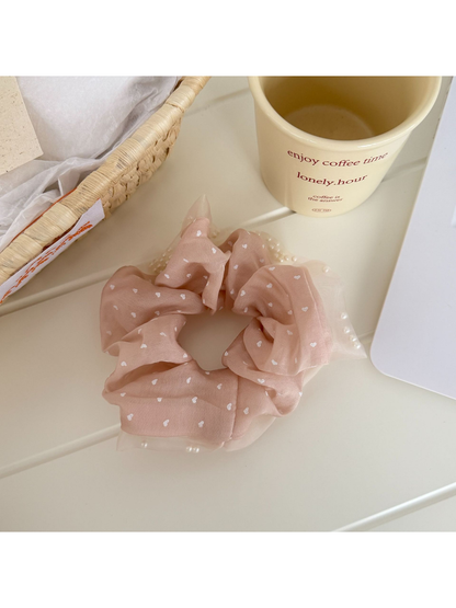 Gifty - Polka Dot Sheer Bow Accent Hair Scrunchie