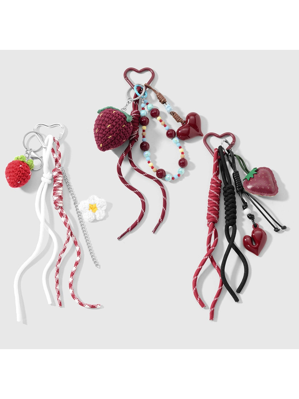 Keypus - Y2K Beaded Strawberry Heart Bag Charm Keychain