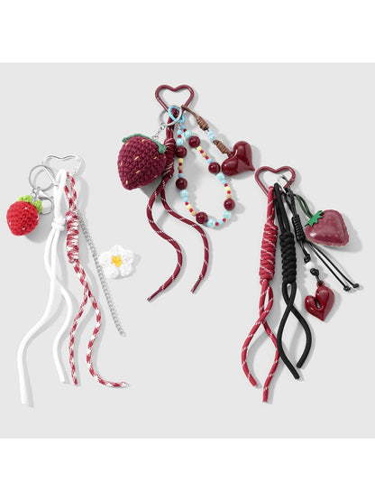 Keypus - Y2K Beaded Strawberry Heart Bag Charm Keychain