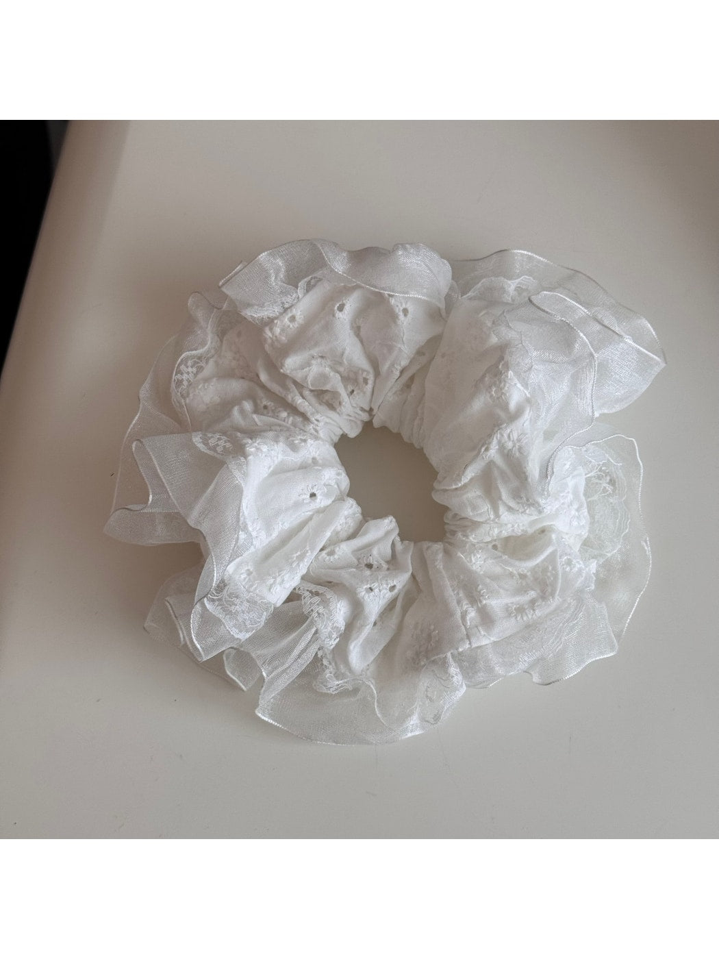 Gifty - Ruffled Openwork Lace Detail Scrunchie