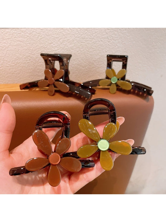 Beau - Glossy Flower Motif Acetate Hair Claw Clip