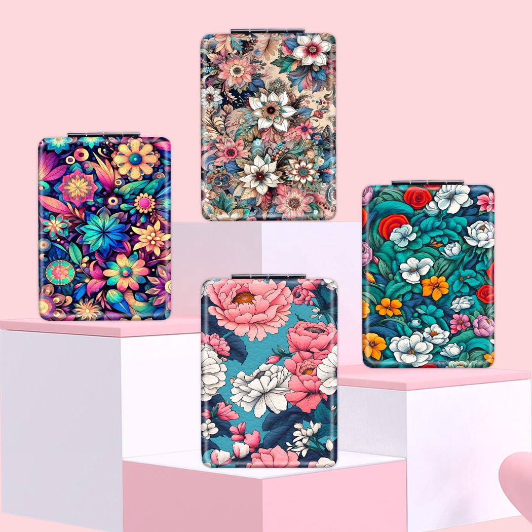 Mirroray - Portable Floral Pattern Folding Makeup Mirror