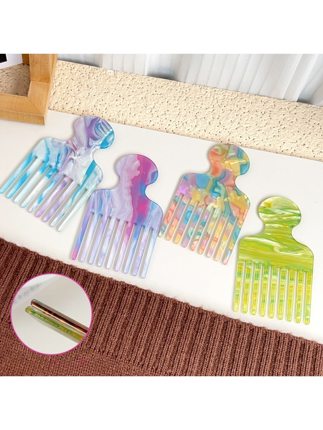 Camerow - Fashionable Marble Pattern Acetate Hair Comb