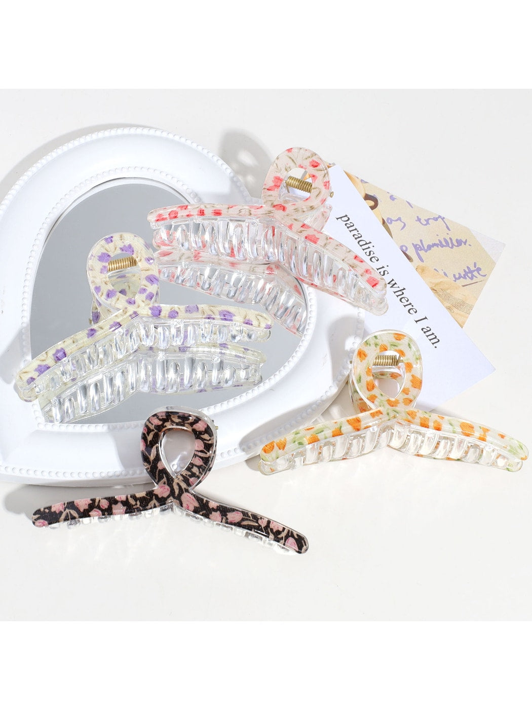 Beau - Floral Print Y-Shaped Plastic Alloy Claw Clip