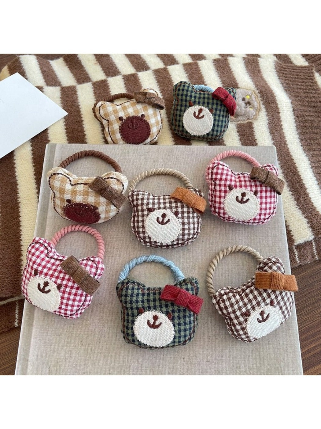 Gifty - Adorable Plaid Bear Hair Tie Set