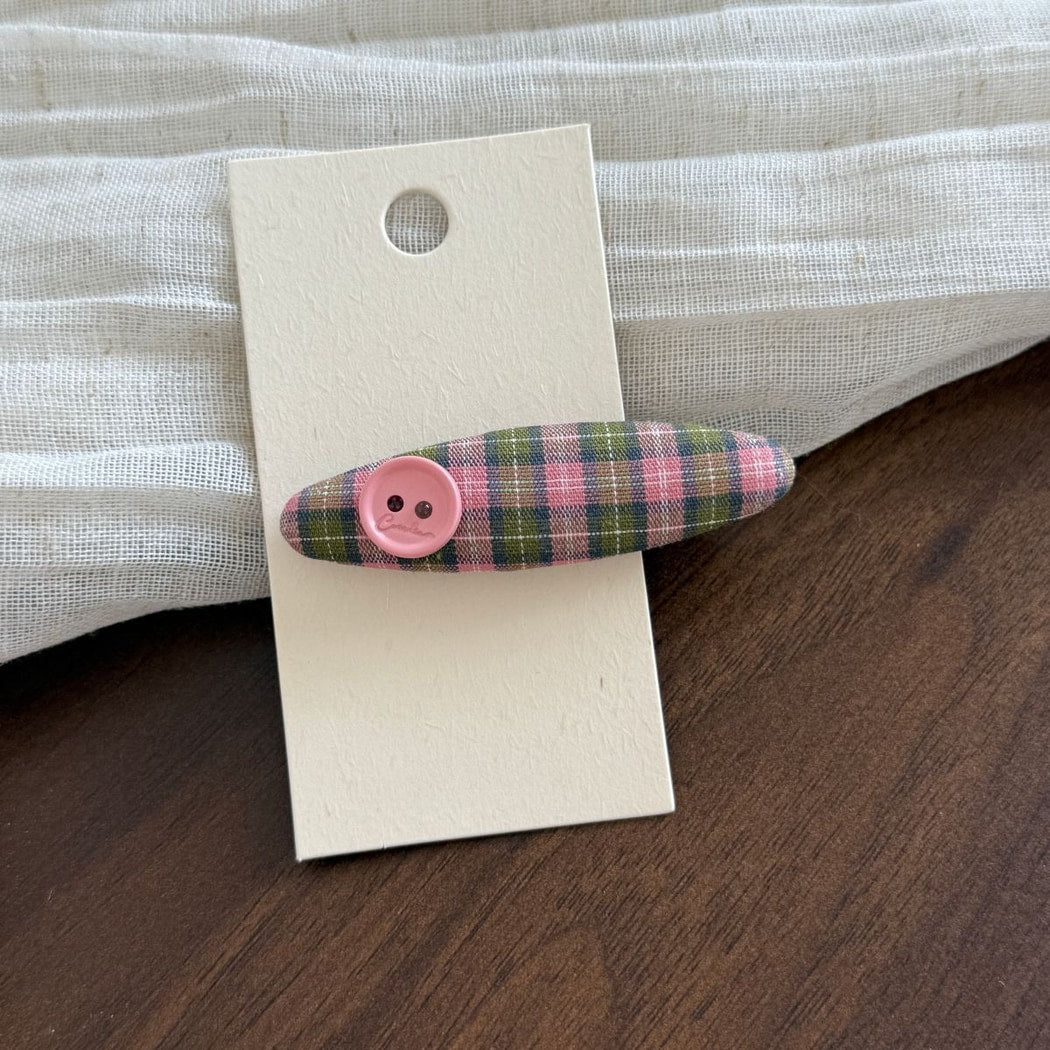 Beau - Oval Plaid Fabric Covered Side Hair Clip