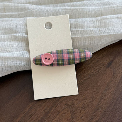 Beau - Oval Plaid Fabric Covered Side Hair Clip