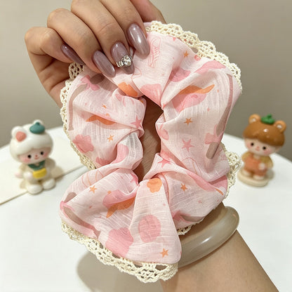 Gifty - Lace Trim Print Polyester Scrunchie
