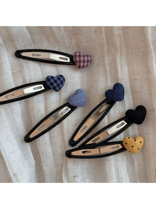 Beau - Plaid Fabric Heart Side Hair Clip