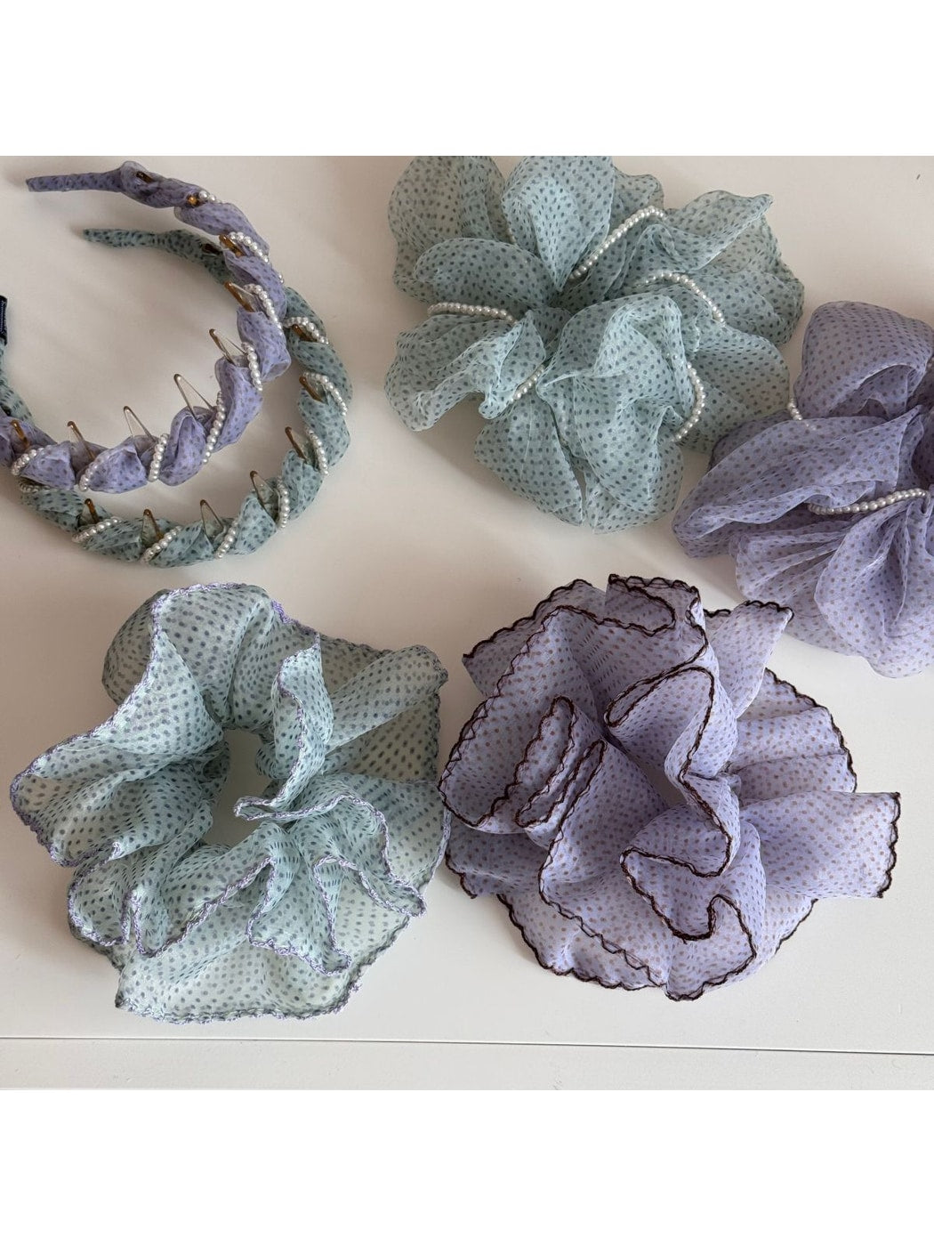 Gifty - Ruffled Polka Dot Sheer Look Scrunchie