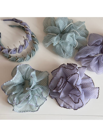 Gifty - Ruffled Polka Dot Sheer Look Scrunchie