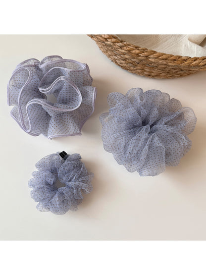 Gifty - Ruffled Polka Dot Polyester Mesh Hair Scrunchie