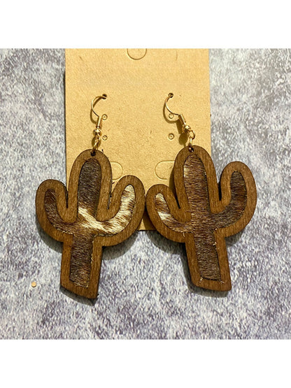 Earedge - Artificial Leather Cactus Earrings