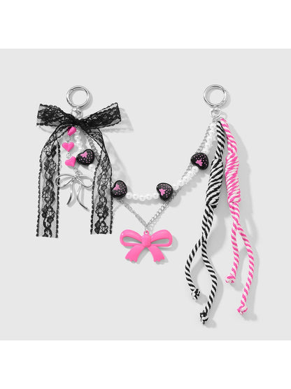 Keypus - Lace Bow Beaded Retro Style Bag Charm Keychain