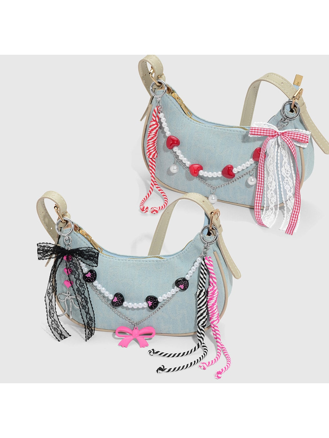 Keypus - Lace Bow Beaded Retro Style Bag Charm Keychain