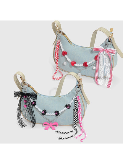 Keypus - Lace Bow Beaded Retro Style Bag Charm Keychain