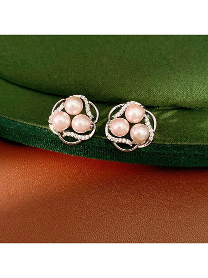 Earedge - Round Openwork Floral Stud Earrings