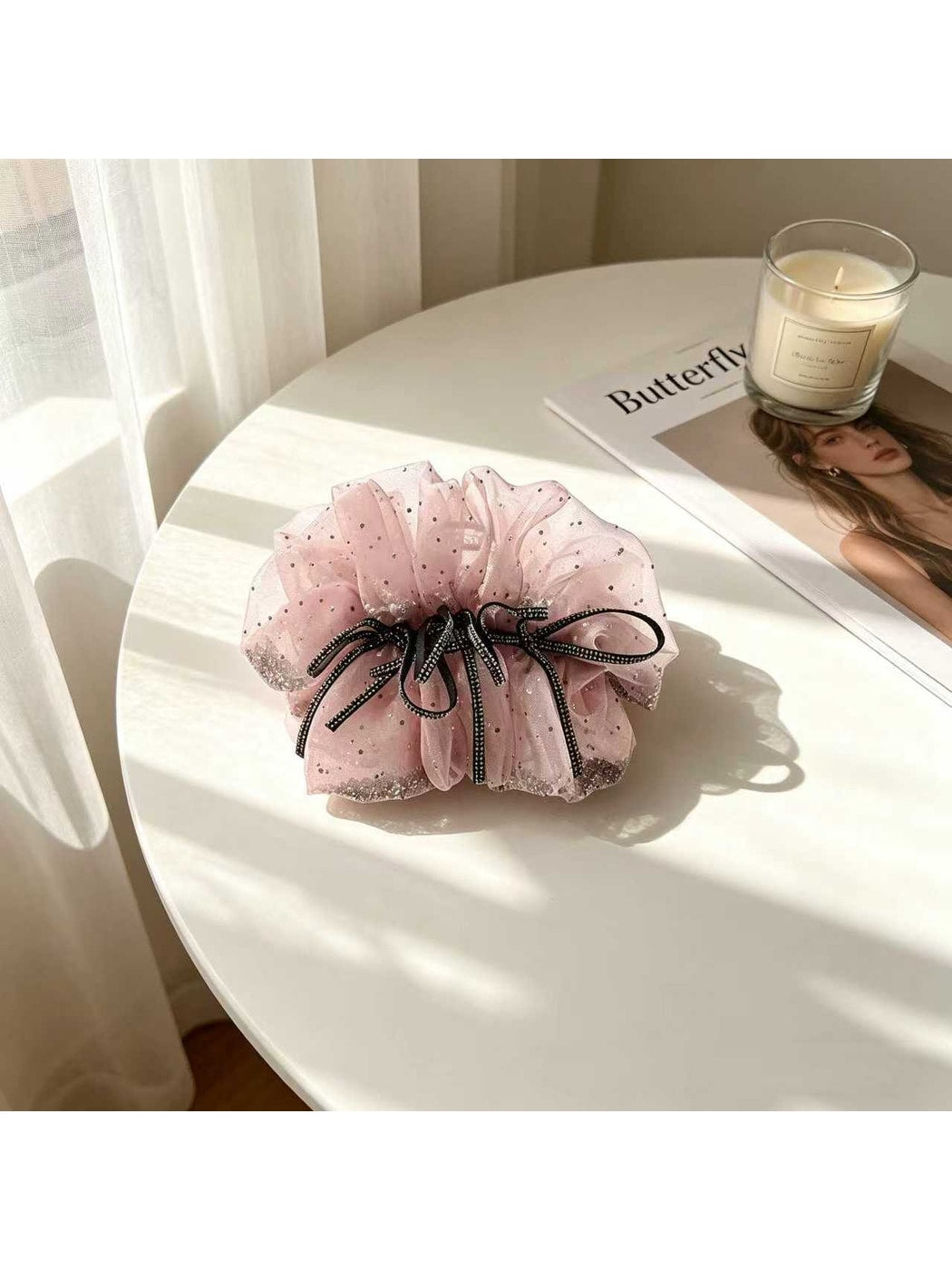 Beau - Polyester Mesh Gathered Bow Detail Claw Clip
