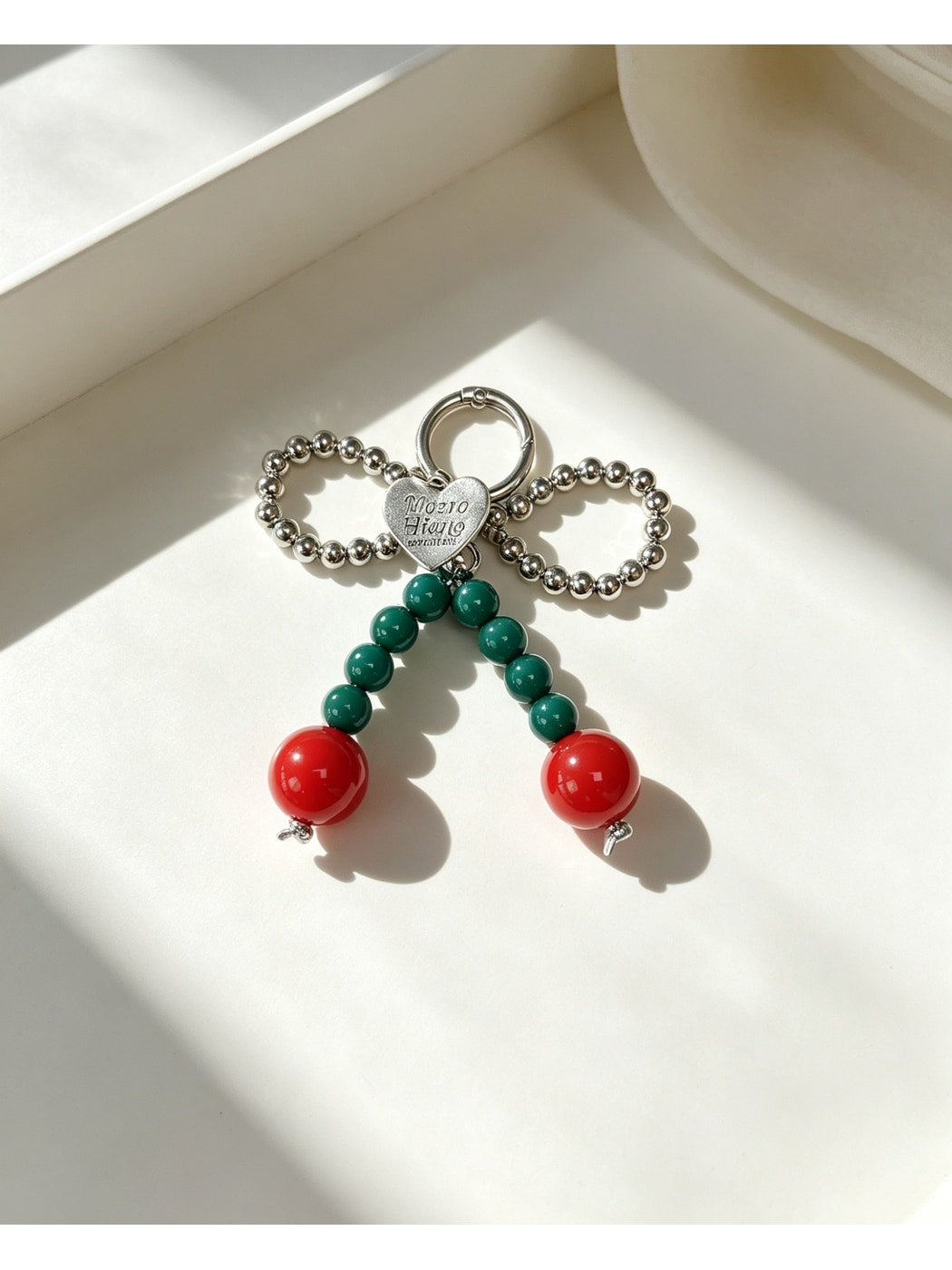 Keypus - Cherry Beaded Heart Loop Keychain Bag Charm
