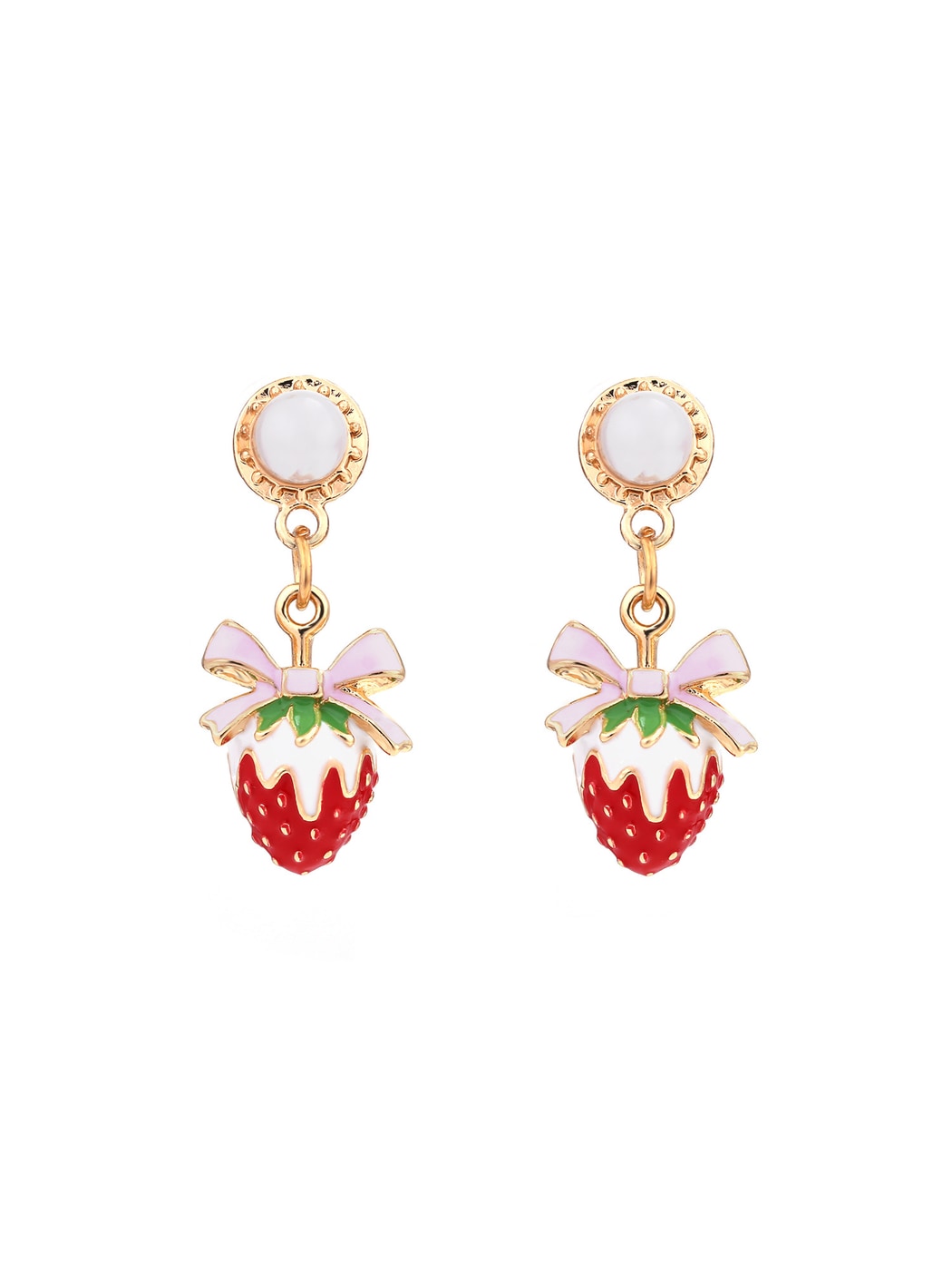 Earedge - Sweet Strawberry Bow Dangle Drop Earrings