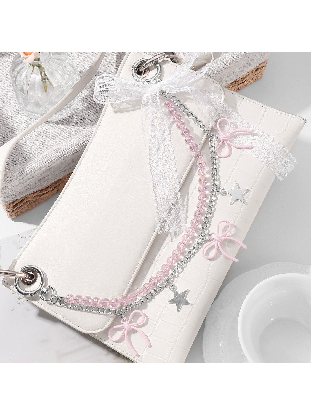 Keypus - Y2K Beaded Bow and Heart Keychain Bag Charm