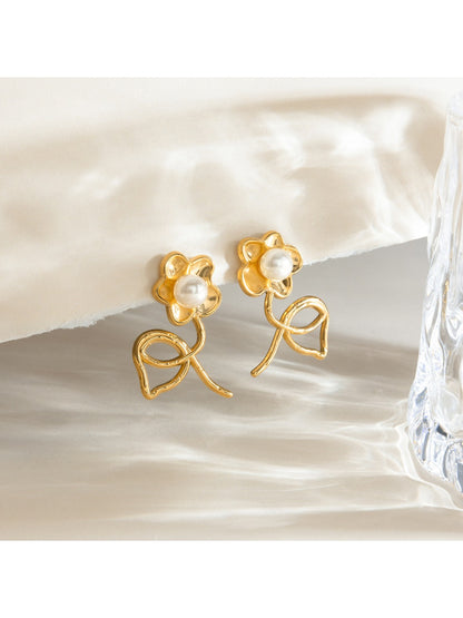Earedge - Minimalist Linear Flower Earrings