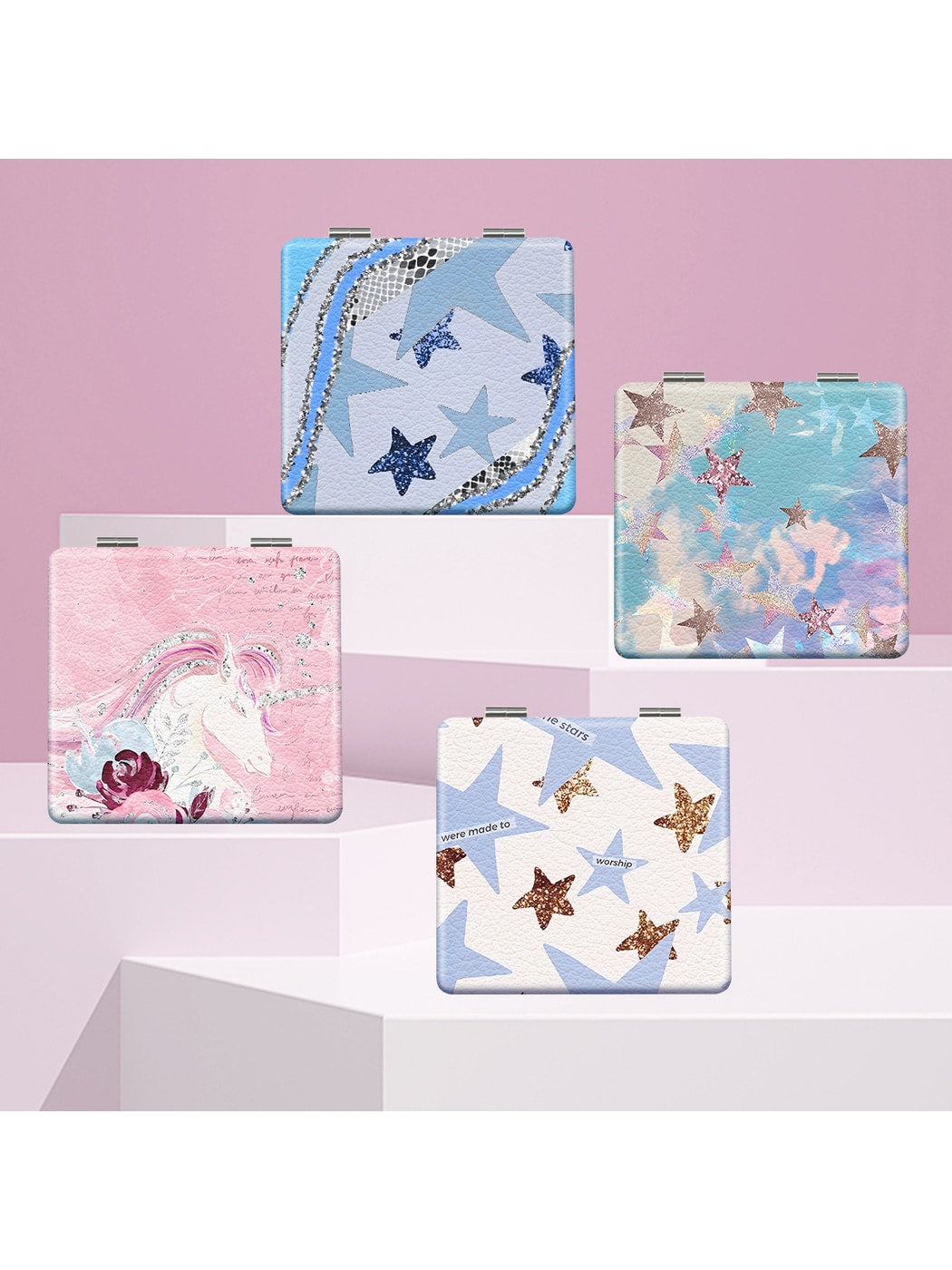 Mirroray - Glitter Star Pattern Square Folding Makeup Mirror