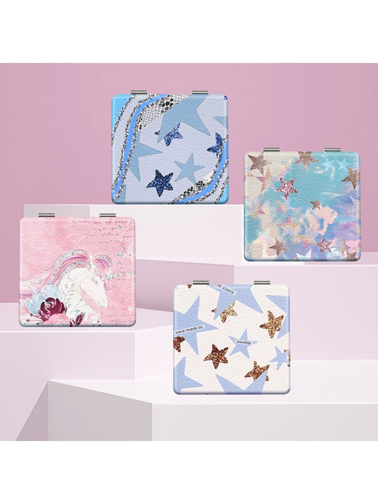 Mirroray - Glitter Star Pattern Square Folding Makeup Mirror