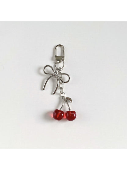 Keypus - Alloy Plastic Cherry Bow Lanyard Keychain