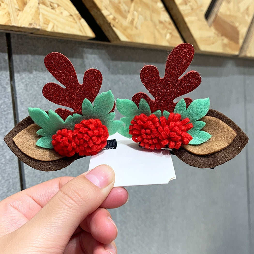 Beau - Christmas Deer Antler Glitter Bow Hair Clip