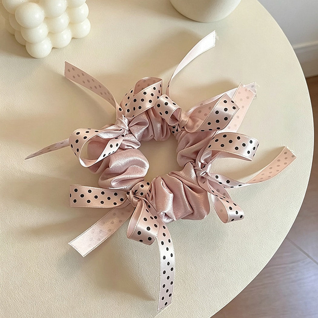 Gifty - Polka Dot Ribbon Bow Polyester Scrunchie