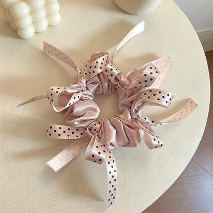 Gifty - Polka Dot Ribbon Bow Polyester Scrunchie