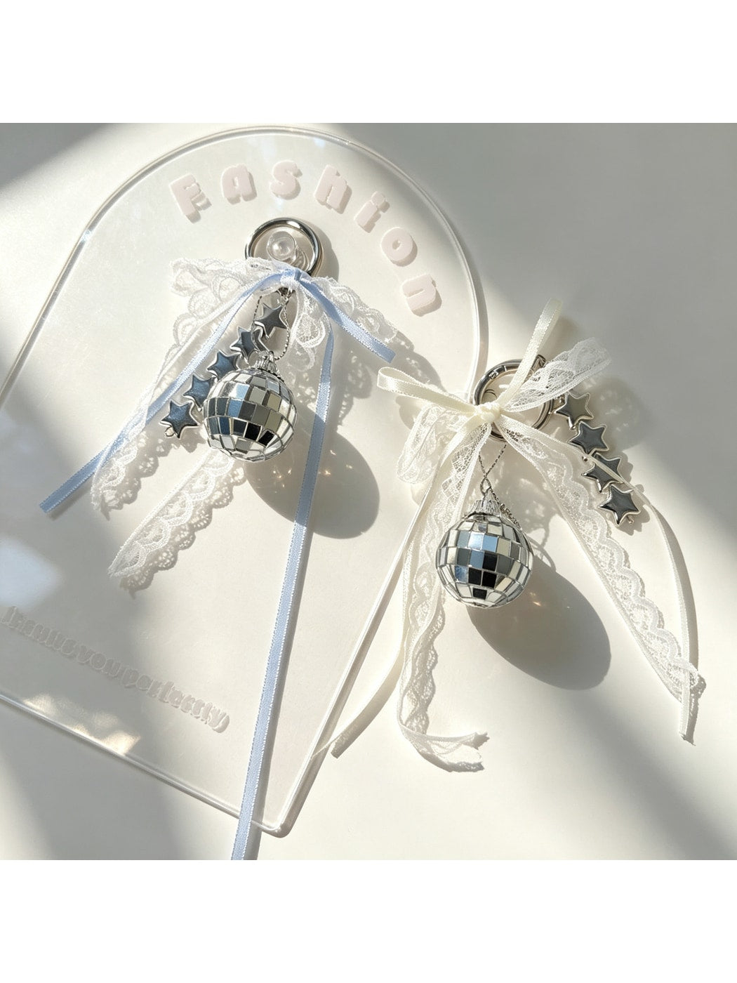 Keypus - Bow Lace Mirror Ball Key Ring Accessory Keychain