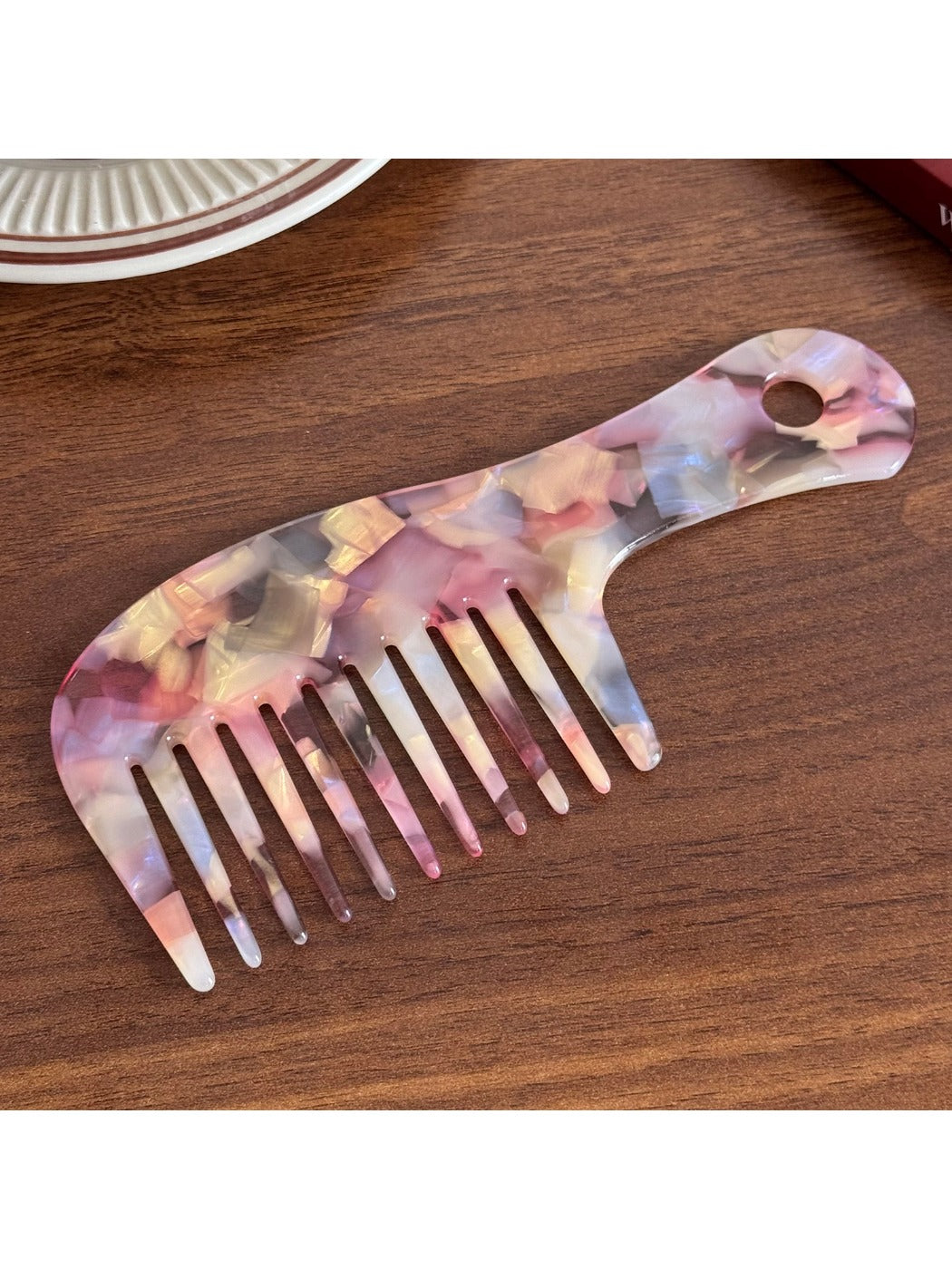 Camerow - Chic Long Handle Comb Wide Tooth Design Acetate