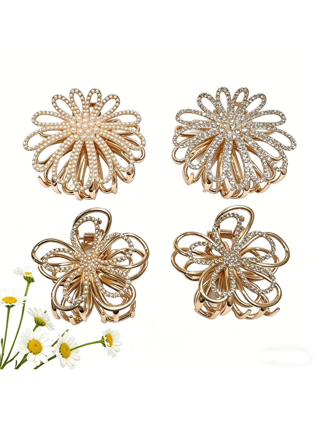 Beau - Petal Shape Rhinestone Hair Claw Clip