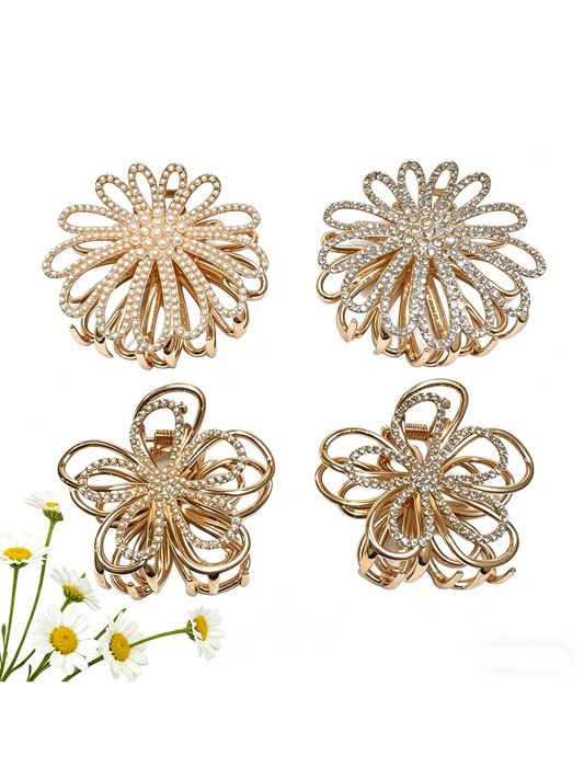 Beau - Petal Shape Rhinestone Hair Claw Clip