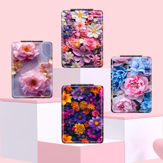 Mirroray - PU Floral Pattern Compact Makeup Mirror