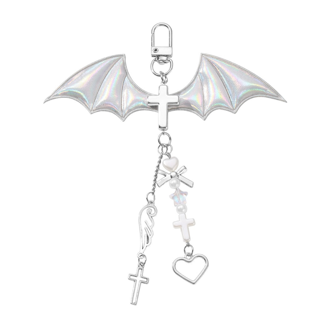 Keypus - Y2K Silver Tone Cross and Bow Keychain