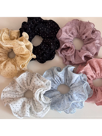 Gifty - Polka Dot Ruffle Trim Fabric Scrunchie