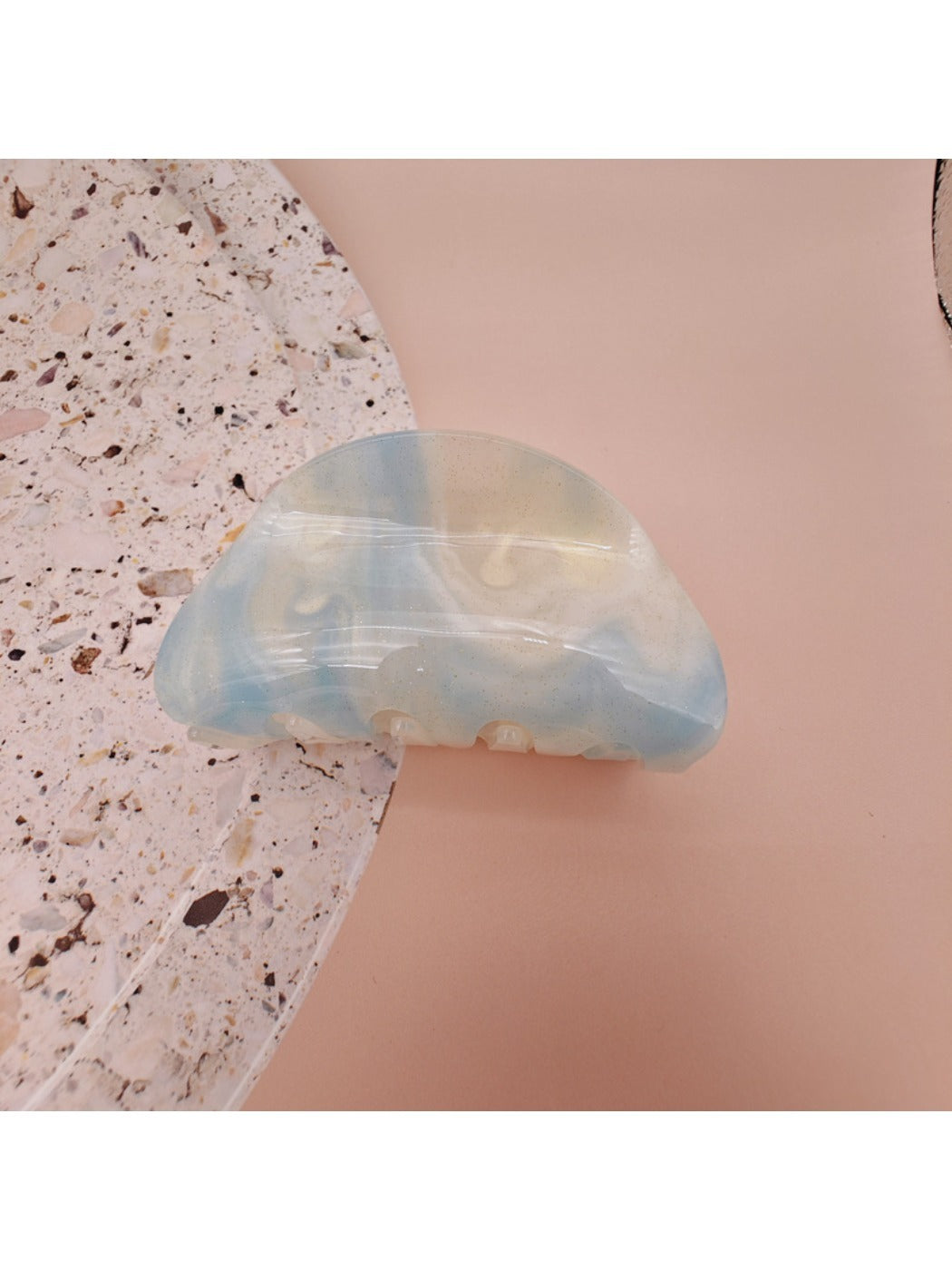 Beau gradient acrylic hair clip open to show metal clasp and hinge details