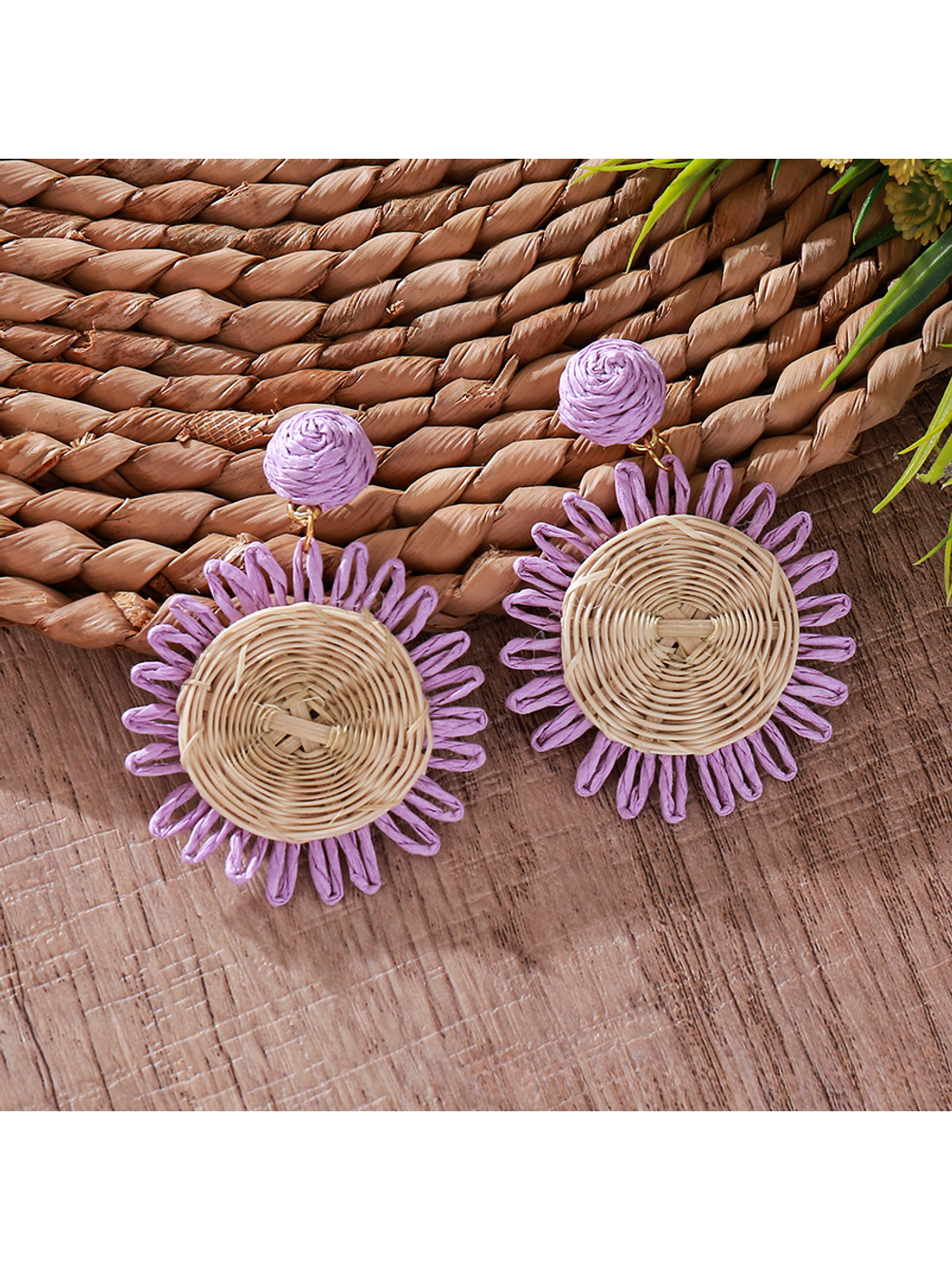 Earedge - Bohemian Round Geometric Raffia Earrings