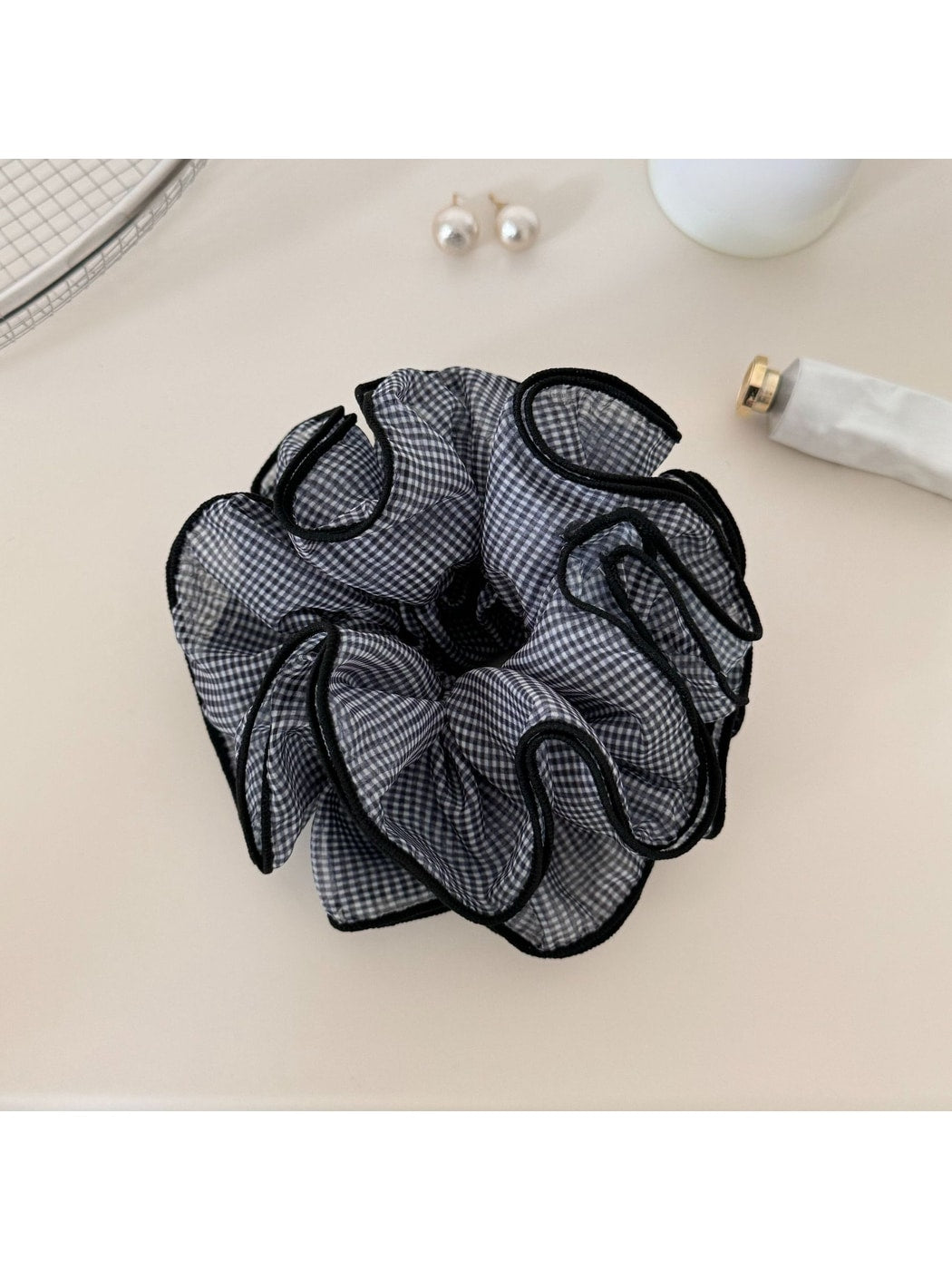 Gifty - Retro Geometric Plaid Polyester Ponytail Scrunchie
