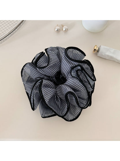 Gifty - Retro Geometric Plaid Polyester Ponytail Scrunchie